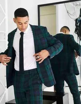 Костюмный пиджак в клетку из смесовой шерсти ASOS