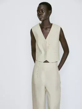 Костюмный жилет из 100% льна Massimo Dutti, ванилла