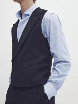 Костюмный жилет из полушерсти однотонного синего Massimo Dutti, темно-синий