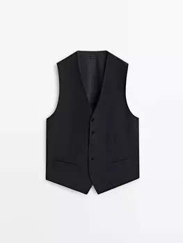 Костюмный жилет из шерсти Bi-Stretch Massimo Dutti, синий