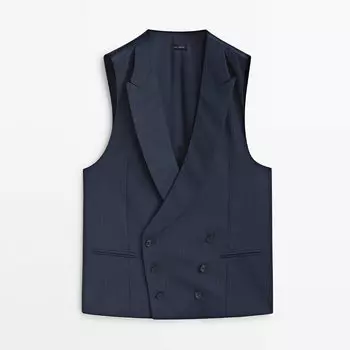 Костюмный жилет из шерсти Massimo Dutti Pinstripe Super 120's, темно-синий