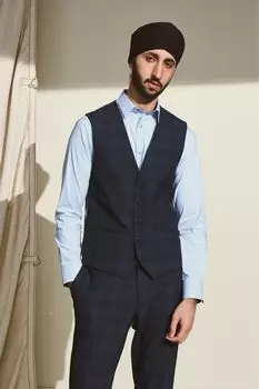 Костюмный жилет Motion Flex в эластичную клетку Next, синий