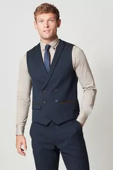 Костюмный жилет с отделкой елочкой Next, синий