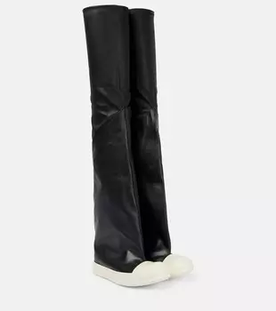 Косые кожаные ботфорты Rick Owens, черный
