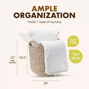 KOUBOO Большая декоративная корзина для хранения из морских водорослей, Twisted Sea Grass