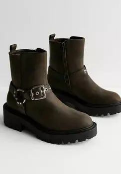 Ковбойские/байкерские ботинки по щиколотку CHUNKY BUCKLE BIKER New Look, темно-коричневый