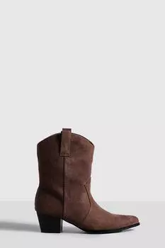 Ковбойские ботильоны в стиле вестерн с базовой деталью Tab boohoo, коричневый