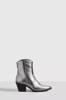 Ковбойские ботильоны в стиле вестерн с эффектом металлик boohoo, серый