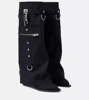 Ковбойские парусиновые сапоги до колена с замком акулы Givenchy, черный