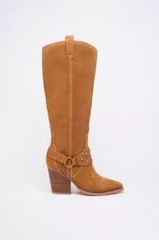 Ковбойские сапоги до колена с замшевыми ремнями и деталями Warehouse, коричневый