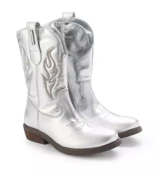 Ковбойские сапоги из металлизированной кожи Monnalisa, цвет argento