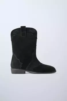 Ковбойские сапоги из расколотой замши ZARA, черный