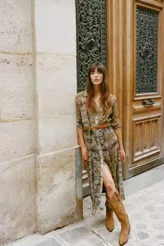 Ковбойские сапоги из расколотой замши ZARA, песочно-коричневый