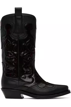 Ковбойские сапоги с вышивкой на голенище Ganni, мультиколор