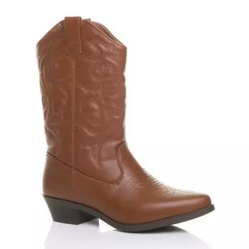 Ковбойские сапоги в стиле вестерн с вышивкой на низком кубинском каблуке AJVANI, коричневый