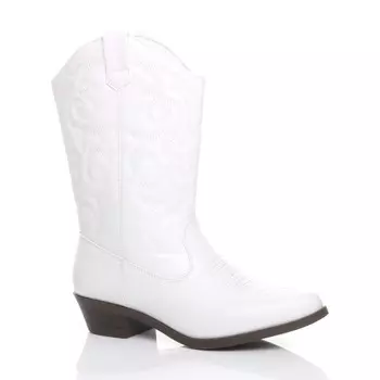 Ковбойские сапоги в стиле вестерн с вышивкой на низком кубинском каблуке AJVANI, белый