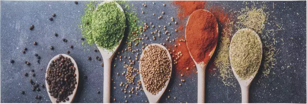 Ковер Andiamo "Кухня", прямоугольный, виниловый кухонный кофр, современные кухонные мотивы, макароны, специи, кофе 50х150 см, цвет bunt