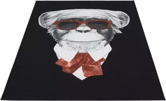 Ковер Andiamo "Обезьянка Чарльз", прямоугольный, современный дизайн, принт, гостиная 100х150 см, черный/красный