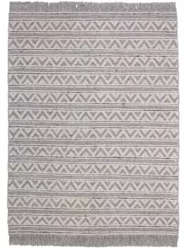 Ковер Calo-Deluxe "Bature 500", прямоугольный, шерсть и вискоза с бахромой, гостиная 80х150 см, серебристый