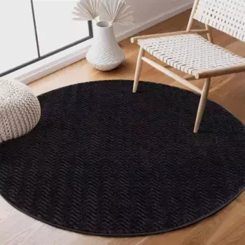 Ковер Carpet City "233-82-FANCY805-R", круглый, короткий ворс, однотонный, 3D-эффект, зигзагообразный вид 120 см, черный