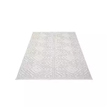 Ковер Carpet City "CLASICO 8926", прямоугольный, короткий ворс, узор высокий-низкий/ромбовидный 3D-эффект, бахрома, гостиная 120х170 см, бежевый