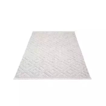 Ковер Carpet City "CLASICO 8927", прямоугольный, короткий ворс, узор высокий-низкий/ромбовидный 3D-эффект, бахрома, гостиная 80х150 см, бежевый