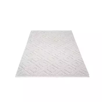 Ковер Carpet City "CLASICO 8927", прямоугольный, короткий ворс, узор высокий-низкий/ромбовидный 3D-эффект, бахрома, гостиная 80х300 см, цвет creme