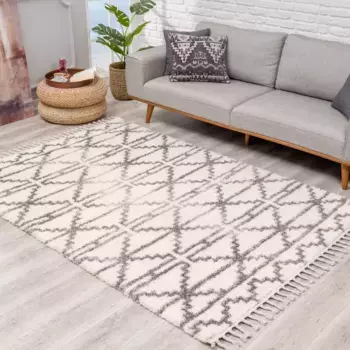 Ковер Carpet City с высоким ворсом "Pulpy 530", прямоугольный, особо мягкий, с бахромой, георисунком 160х230 см, цвет creme