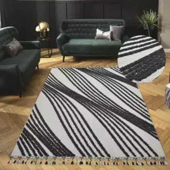 Ковер для дома "Friesach", прямоугольный, высокая-низкая структура, имитация шерсти, бохо, с бахромой, волнистый дизайн Home affaire 120х180 см, серый