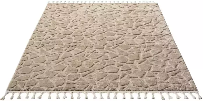 Ковер для дома "Geron" под камень, прямоугольный, плотный, имитация шерсти, бохо, с бахромой, скандинавский вид Home affaire 240х320 см, цвет sand