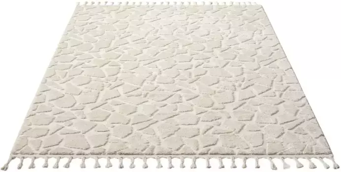 Ковер для дома "Geron" под камень, прямоугольный, плотный, имитация шерсти, бохо, с бахромой, скандинавский вид Home affaire 60х90 см, цвет cream