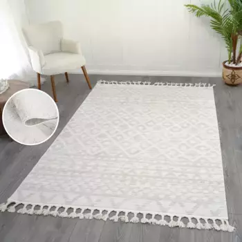 Ковер для дома «Рибейрет», прямоугольный, высота 11 мм, с бахромой, высокая-низкая структура, имитация шерсти, стиль бохо, гостиная Home Affaire, цвет creme