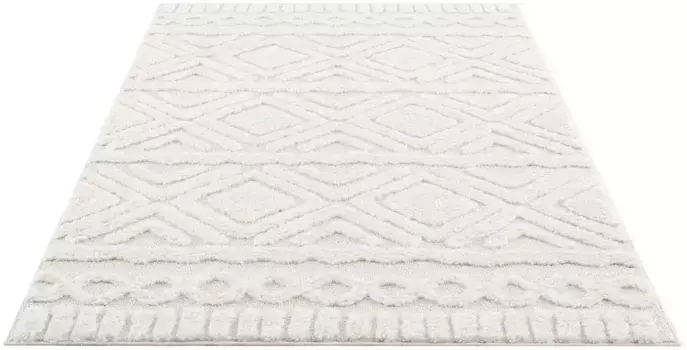 Ковер для дома с высоким ворсом "Андро", прямоугольный, стиль Boho Scandic, мягкий, высокая-низкая структура, гостиная, спальня Home affaire 80х150 см, цвет Creme