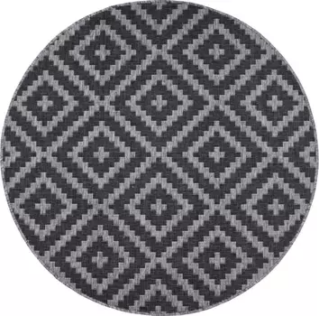 Ковер для моего дома "Ronda двусторонний ковер", круглый, имитация сизаля, плоское переплетение, для дома и улицы, геометрический дизайн в стиле бохо My home 140 см, антрацит/черный