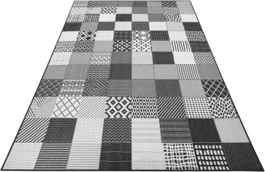 Ковер Esprit "Честер", прямоугольный, подходит для использования внутри и снаружи помещений 80х300 см, черно-белый