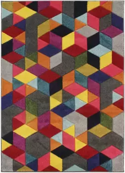 Ковер FLAIR RUGS "Dynamic", прямоугольный, подходит для пола с подогревом, геометрический дизайн, кубический узор, разноцветный 200х290 см, цвет multi