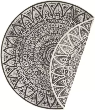 Ковер freundin Home Collection "Lilja", круглый, для дома и улицы, двусторонний ковер, устойчивый к атмосферным воздействиям, балкон, сад, гостиная 100 см, черный/кремовый