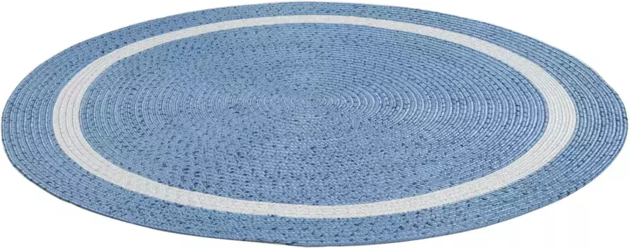 Ковер Gino Falcone "Benito", круглый, плоского переплетения, однотонный, с каймой, подходит для использования внутри и снаружи помещений 150 см, синий