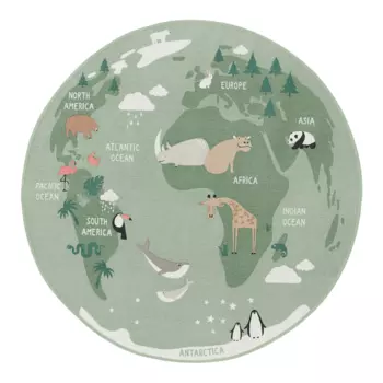 Ковер H&M Home World Map Round Cotton, светло-зеленый