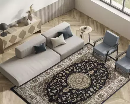 Ковер из мериноса "Dubai 56253", прямоугольный, простой в уходе, короткий ворс, восточный, элегантный, полиэстер, блестящий Merinos 80х300 см, синий