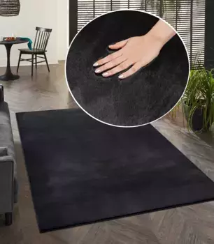 Ковер из мериноса "Фокус 47", прямоугольный, меховой ковер, мягкий и элегантный, гостиная, спальня Merinos 160х220 см, черный