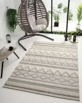 Ковер из мериноса "Kayra 54064", прямоугольный, высокая-низкая структура, стиль бохо, Scandic, подходит для использования внутри и снаружи помещений Merinos 200х290 см, цвет creme