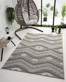 Ковер из мериноса "Kayra 54066", прямоугольный, высокая-низкая структура, стиль бохо, Scandic, подходит для использования внутри и снаружи помещений Merinos 200х290 см, серый