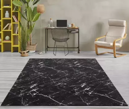 Ковер из мериноса "Loft Edition 36, ковер с коротким ворсом мрамор", прямоугольный, мраморный, очень мягкий, моющийся, для гостиной, спальни Merinos 200х290 см, черный