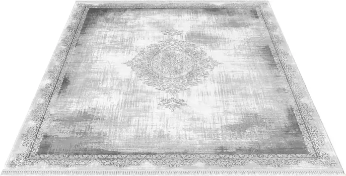 Ковер из мериноса "Rodin 19770", прямоугольный, винтажный, восточный, короткий ворс с бахромой Merinos 120х180 см, серый