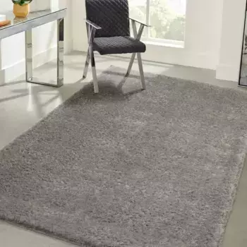 Ковер из мериноса с высоким ворсом "Recycle Floki 961", прямоугольный, ворсистый из переработанного полиэстера, экологичный, в крапинку, гостиная Merinos 160х230 см, серый