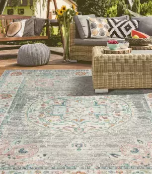 Ковер из мериноса "Salsa Outdoor 20053", прямоугольный, подходит для внутреннего и наружного использования, для открытой площадки, балкона, прочный, винтажный Merinos 140х200 см, серый