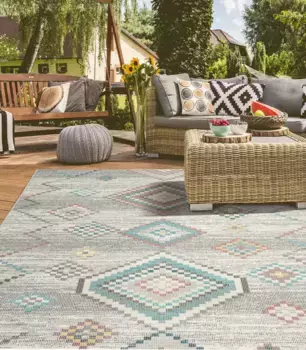 Ковер из мериноса "Salsa Outdoor 54509", прямоугольный, подходит для внутреннего и наружного использования, для открытой площадки, балкона, прочный, винтажный Merinos 200х290 см, серый