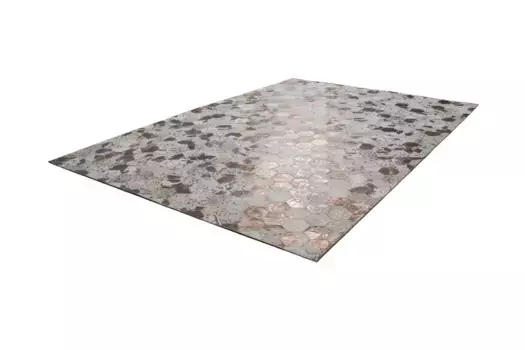 Ковер Kayoom "Искра 210", прямоугольный, 100% кожа, уникальный, безворсовый, подходит для аллергиков и полов с подогревом 80х150 см, слоновая кость/хром