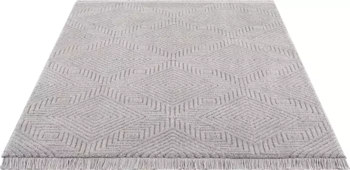 Ковер Leonique "Герцогиня", прямоугольный, графический дизайн, бохо, двусторонний ковер с 3D-эффектом, с бахромой 300х380 см, серый
